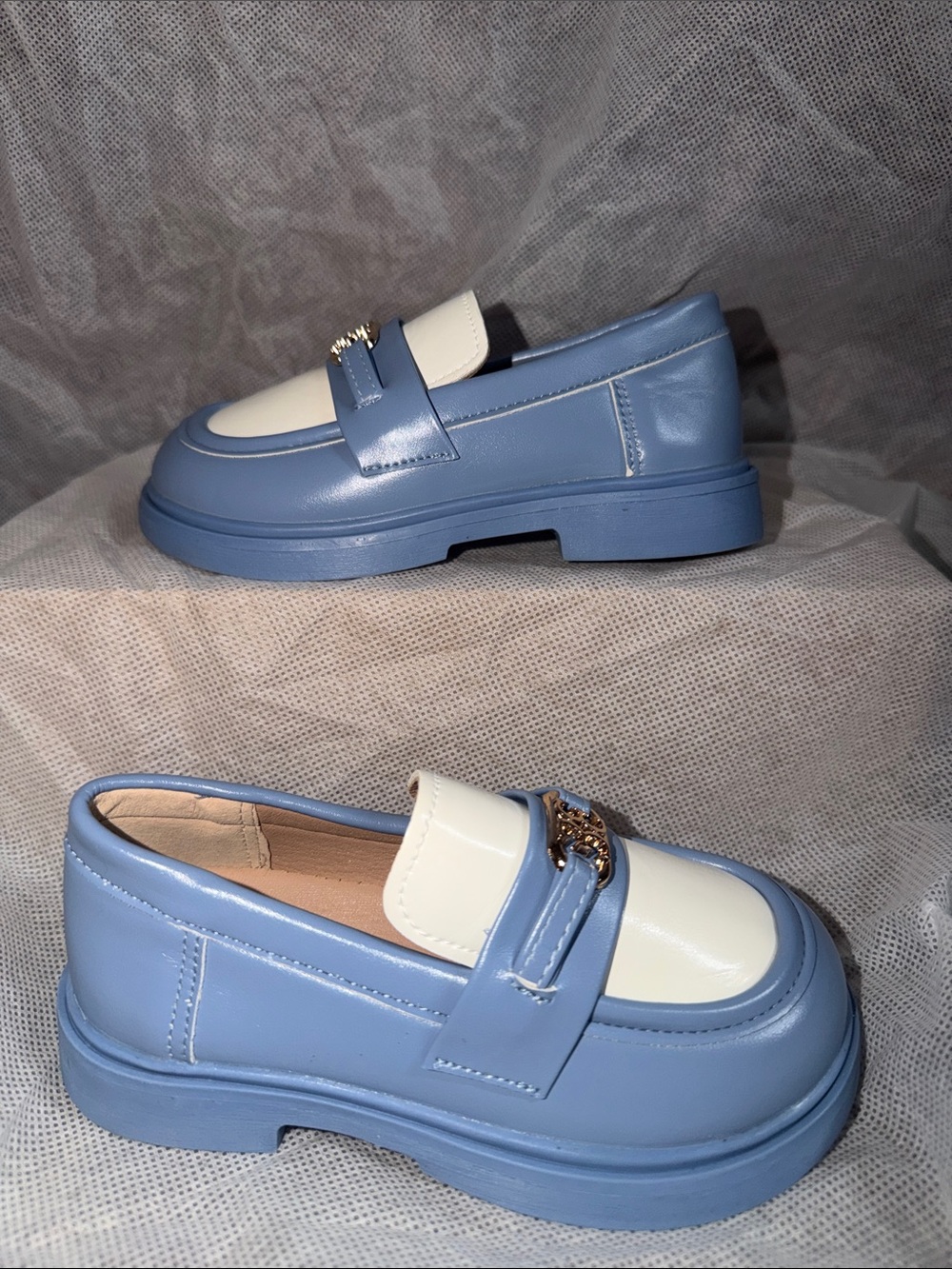 Fashion brand little Kids Blue and White Loafer Classic Slip-On Dress Shoe 10sz